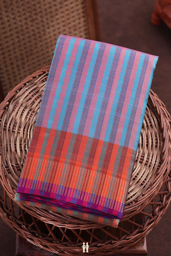 Kanchipuram Silk Saree In Multicolor With Stripes Design