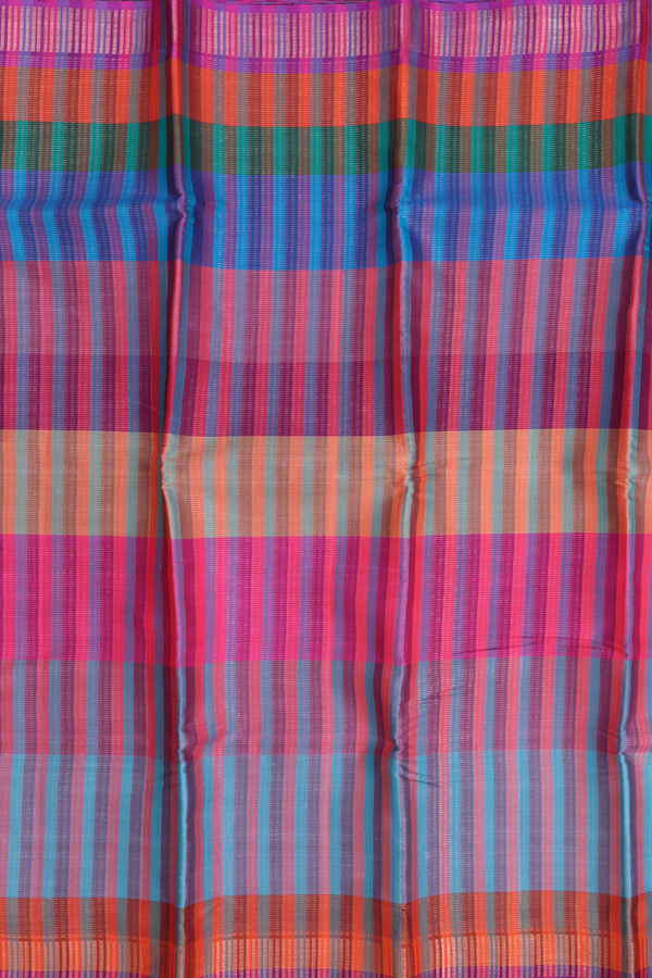Kanchipuram Silk Saree In Multicolor With Stripes Design