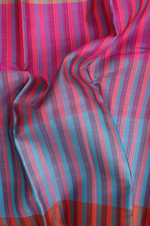 Kanchipuram Silk Saree In Multicolor With Stripes Design
