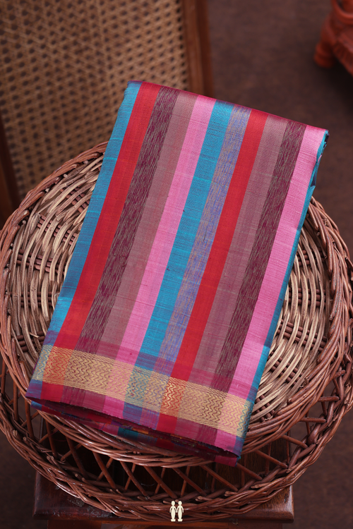 Kanchipuram Silk Saree In Multicolor With Stripes Design
