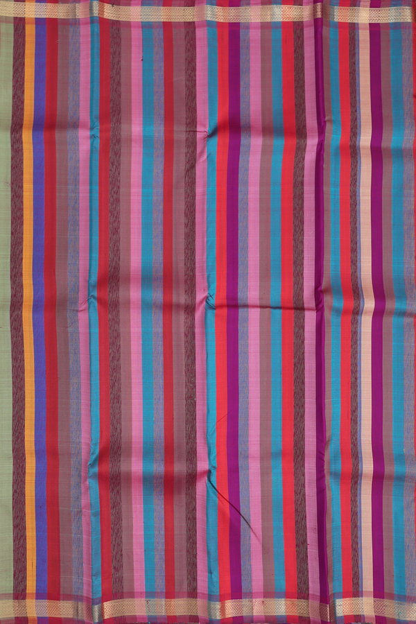 Kanchipuram Silk Saree In Multicolor With Stripes Design