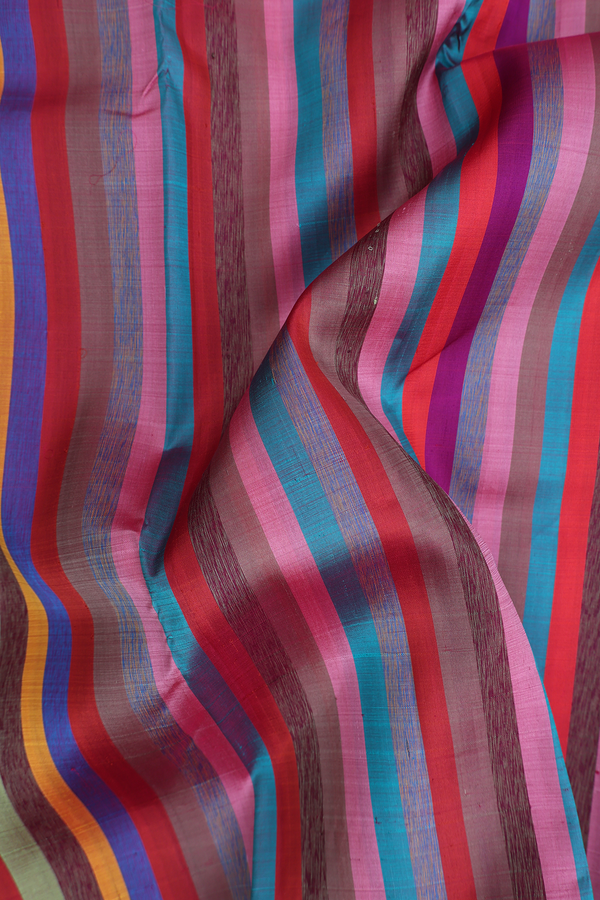 Kanchipuram Silk Saree In Multicolor With Stripes Design