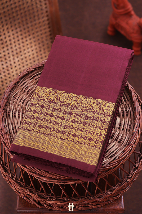 Kanchipuram Silk Saree In Burgundy Red With Rudraksh Border
