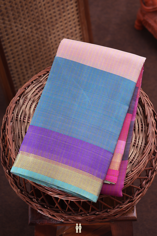 Kanchipuram Silk Saree In Multicolor With Stripes Design