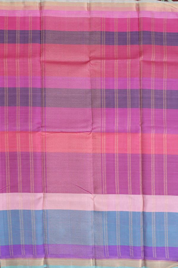 Kanchipuram Silk Saree In Multicolor With Stripes Design
