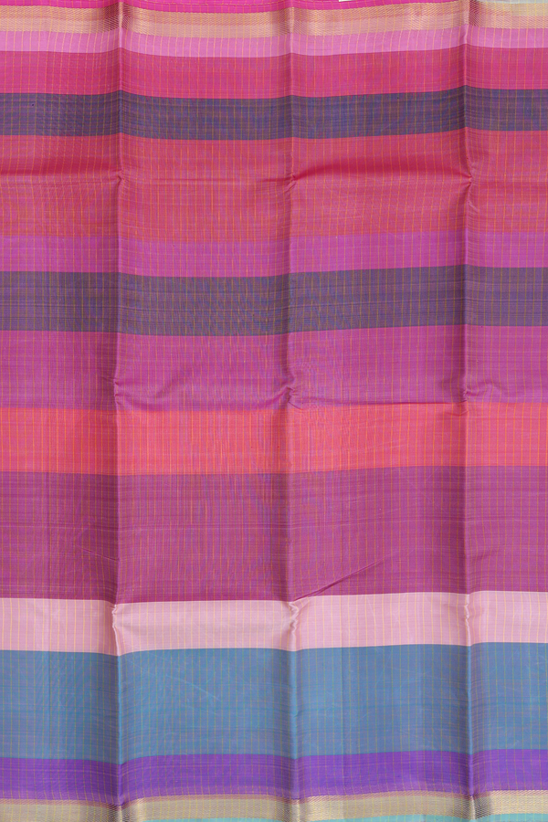Kanchipuram Silk Saree In Multicolor With Stripes Design