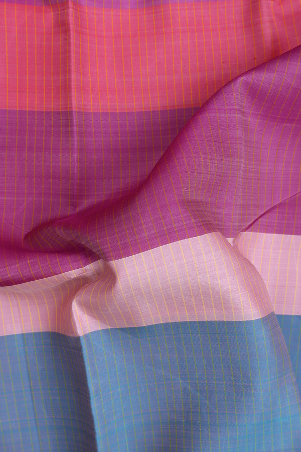Kanchipuram Silk Saree In Multicolor With Stripes Design