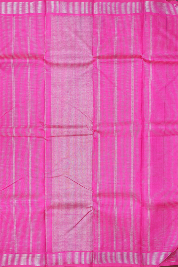 Kanchipuram Silk Saree In Rani Pink With Stripes Design