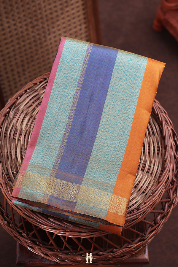 Kanchipuram Silk Saree In Multicolor With Stripes Design