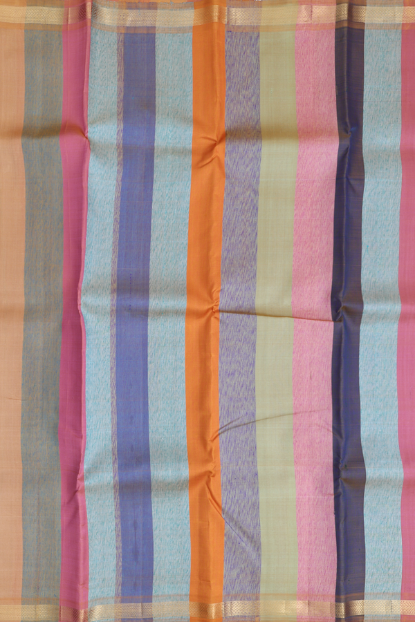 Kanchipuram Silk Saree In Multicolor With Stripes Design