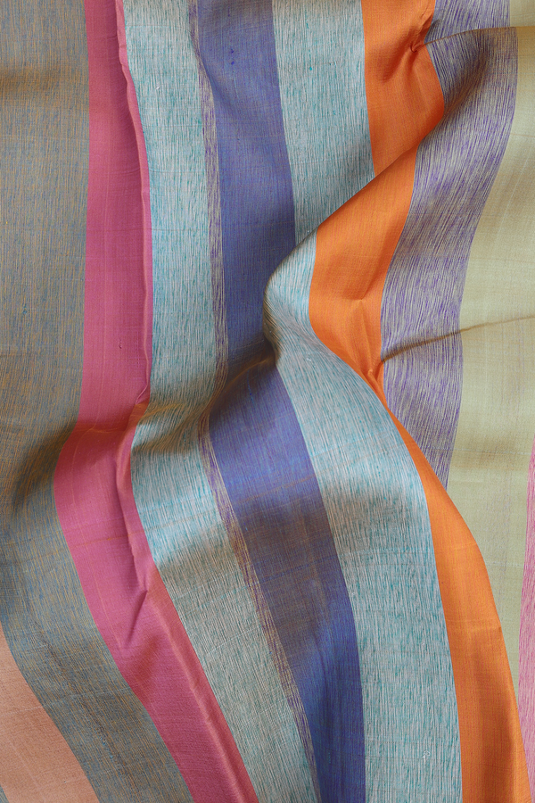 Kanchipuram Silk Saree In Multicolor With Stripes Design
