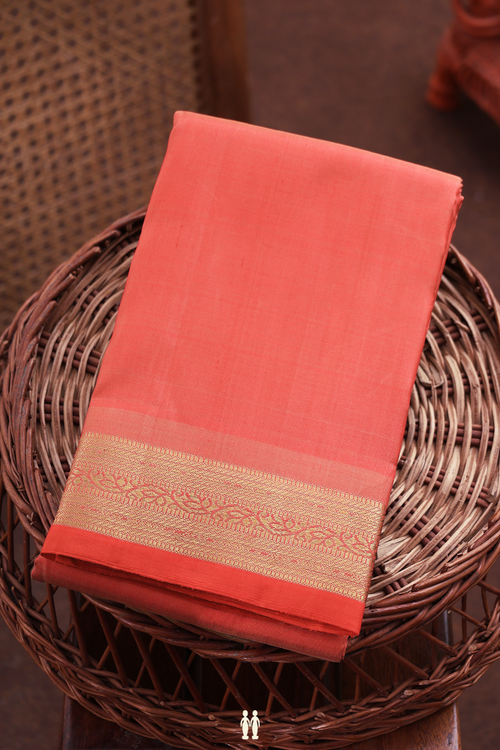 Kanchipuram Silk Saree In Orange With Zari Border