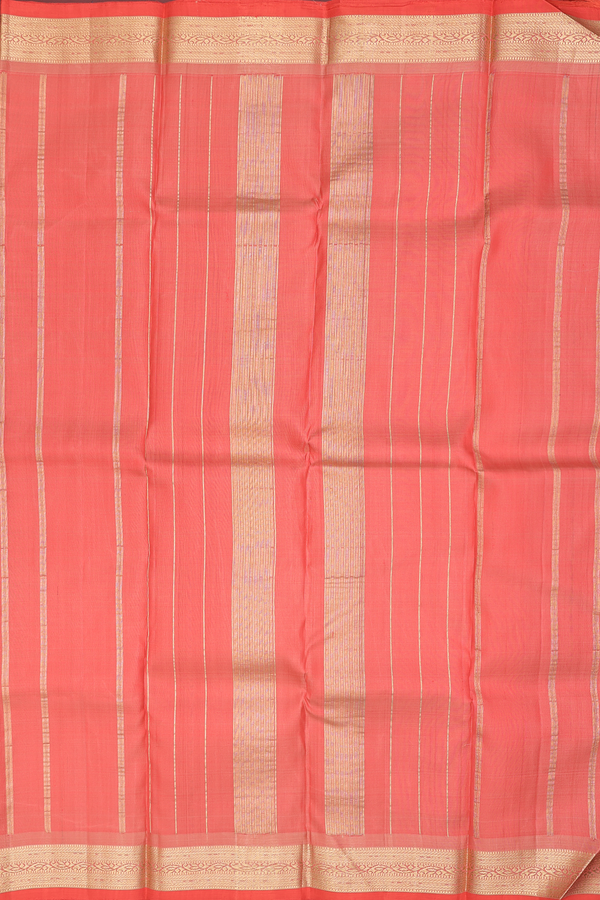Kanchipuram Silk Saree In Orange With Zari Border