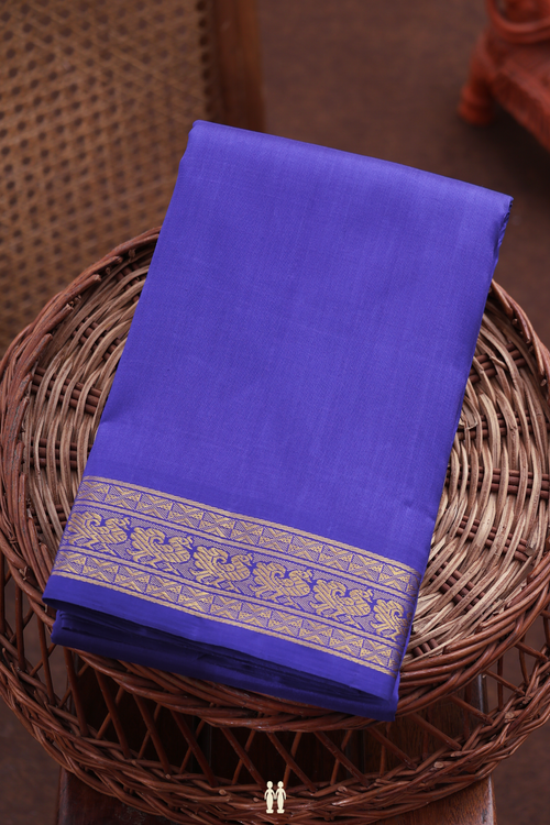 Kanchipuram Silk Saree Plain Indigo Blue With Peacock Border