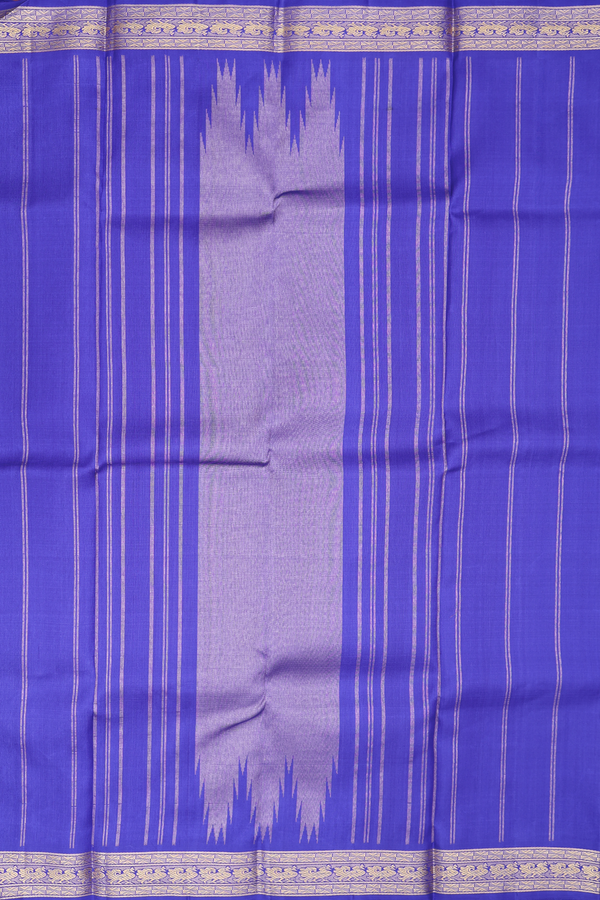 Kanchipuram Silk Saree Plain Indigo Blue With Peacock Border