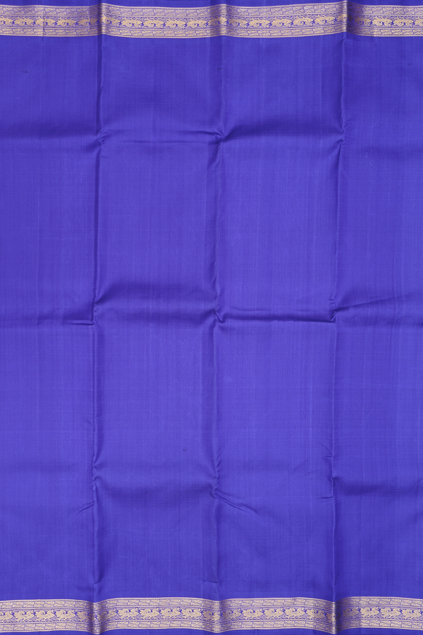Kanchipuram Silk Saree Plain Indigo Blue With Peacock Border