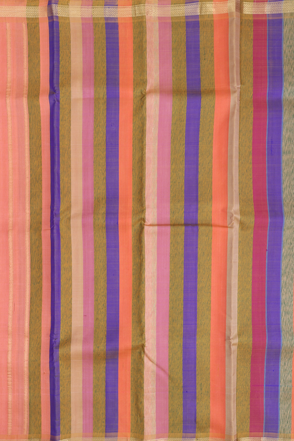 Kanchipuram Silk Saree In Multicolor With Stripes Design