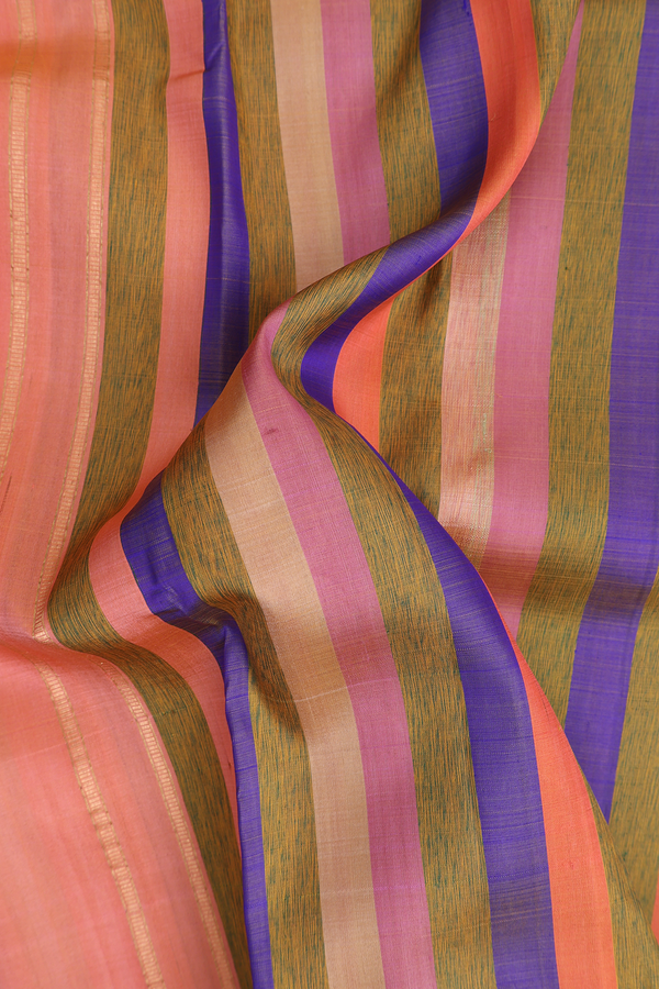 Kanchipuram Silk Saree In Multicolor With Stripes Design