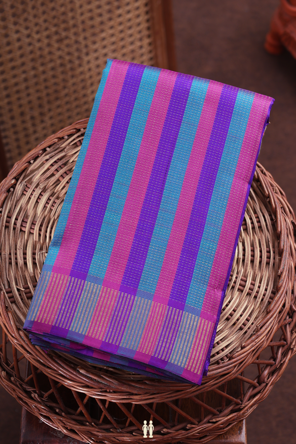 Kanchipuram Silk Saree In Multicolor With Stripes Design