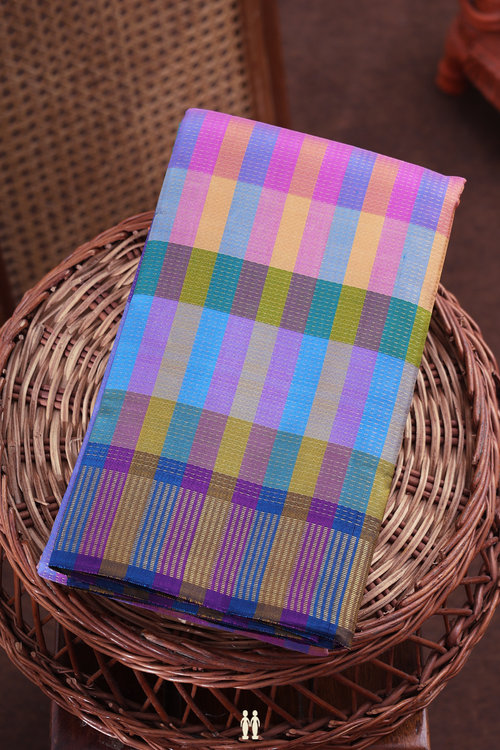 Kanchipuram Silk Saree In Multicolor With Stripes Design