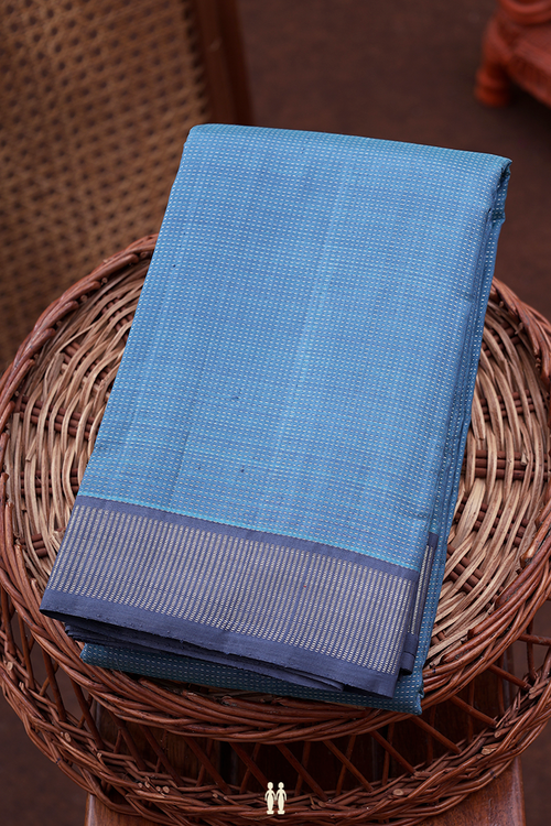 Kanchipuram Silk Saree In Aegean Blue With Stripes Design