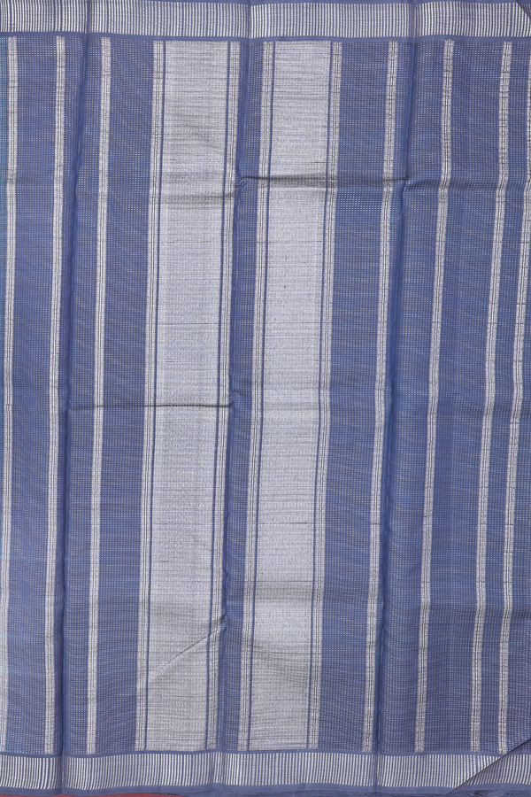 Kanchipuram Silk Saree In Aegean Blue With Stripes Design