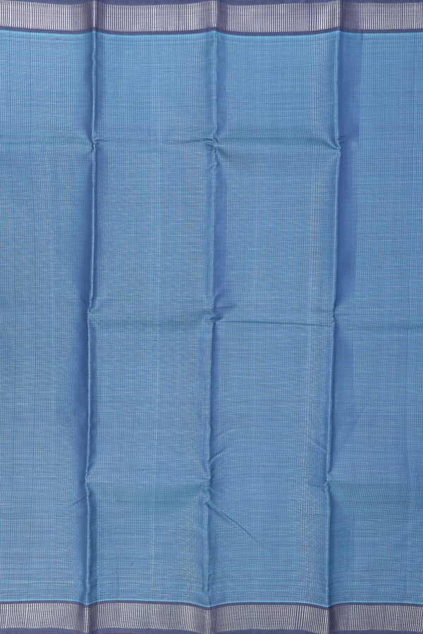 Kanchipuram Silk Saree In Aegean Blue With Stripes Design