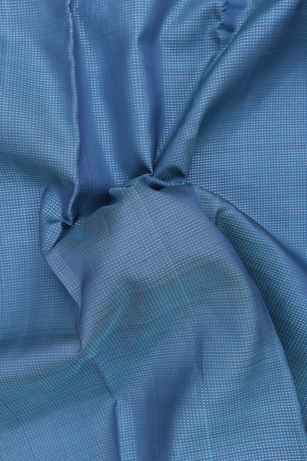 Kanchipuram Silk Saree In Aegean Blue With Stripes Design