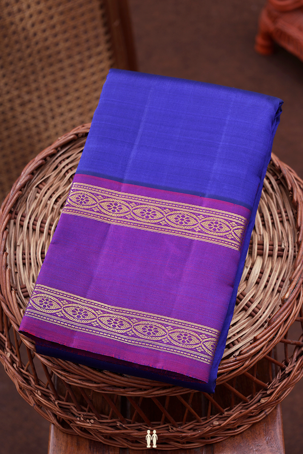 Kanchipuram Silk Saree In Blue With Rettai Pettu Border