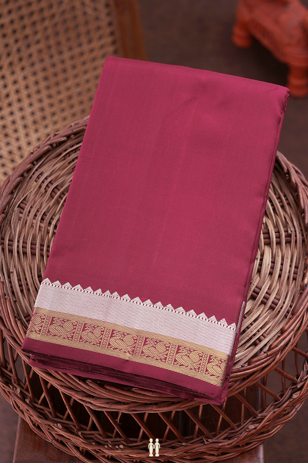 Kanchipuram Silk Saree In Hibiscus Red With Peacock Border