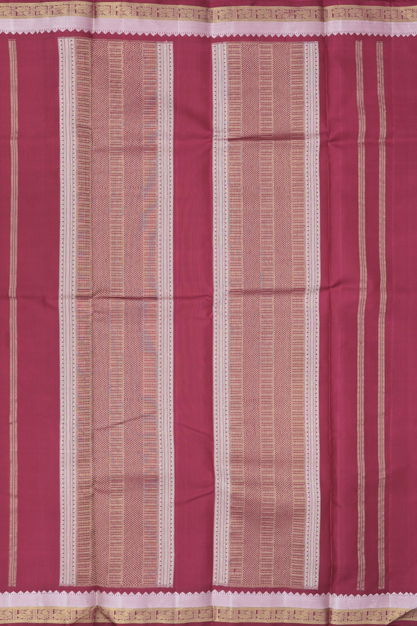 Kanchipuram Silk Saree In Hibiscus Red With Peacock Border