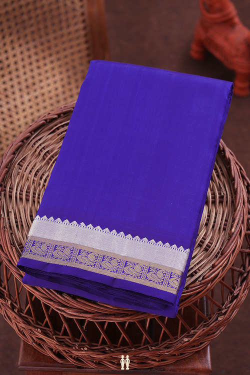 Kanchipuram Silk Saree In Royal Blue With Zari Border
