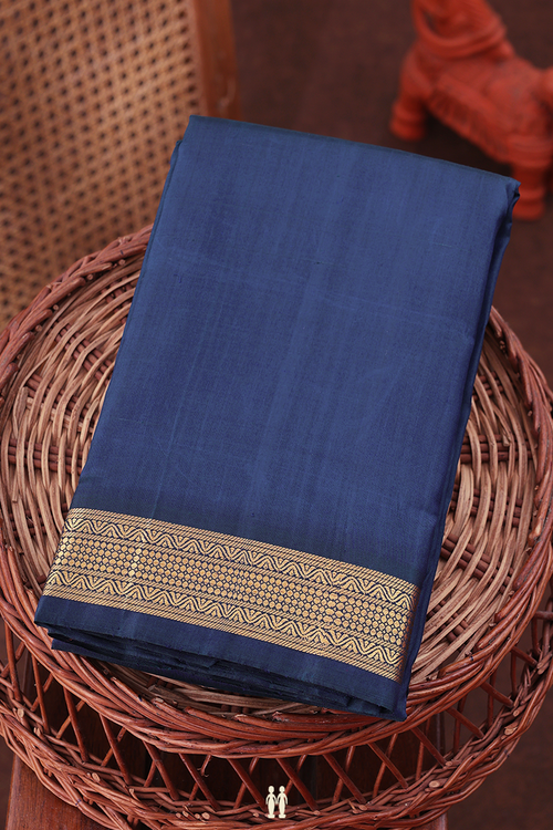 Kanchipuram Silk Saree In Prussian Blue With Zari Border