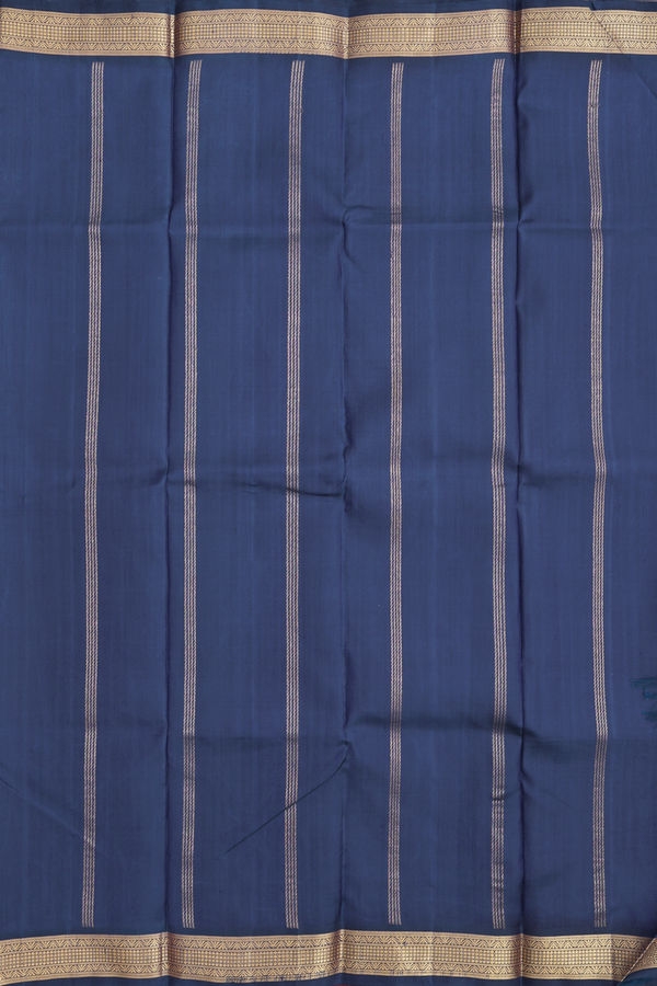 Kanchipuram Silk Saree In Prussian Blue With Zari Border