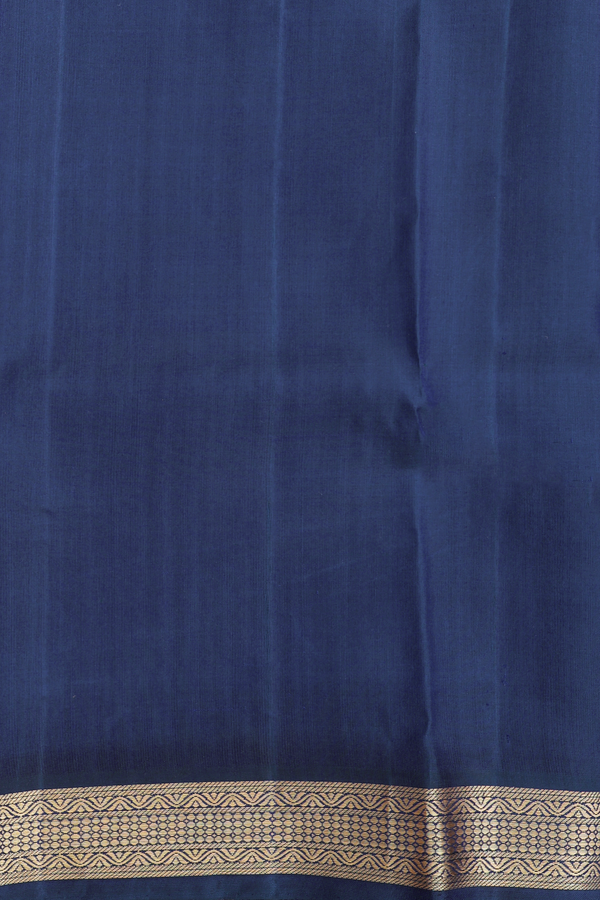 Kanchipuram Silk Saree In Prussian Blue With Zari Border