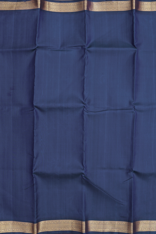 Kanchipuram Silk Saree In Prussian Blue With Zari Border