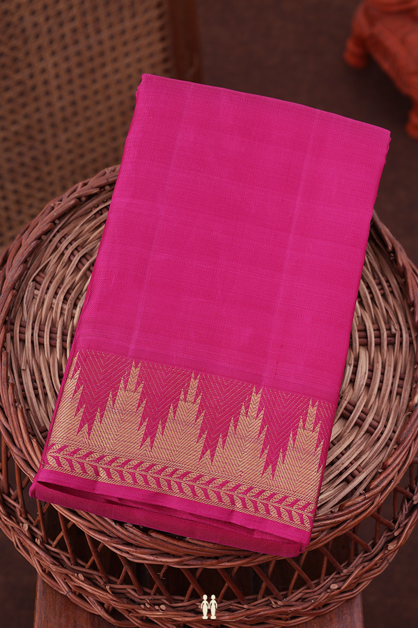 Kanchipuram Silk Saree In Rani Pink With Temple Border