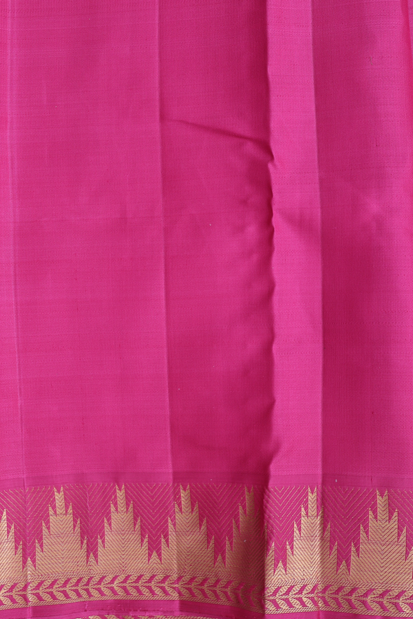 Kanchipuram Silk Saree In Rani Pink With Temple Border