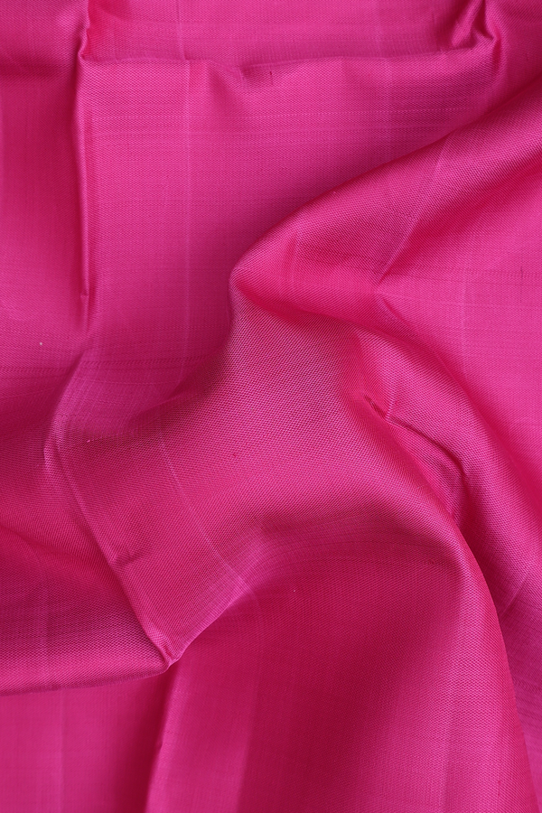 Kanchipuram Silk Saree In Rani Pink With Temple Border