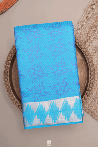Tamil Letters Design Cerulean Blue Kanchipuram Silk Saree