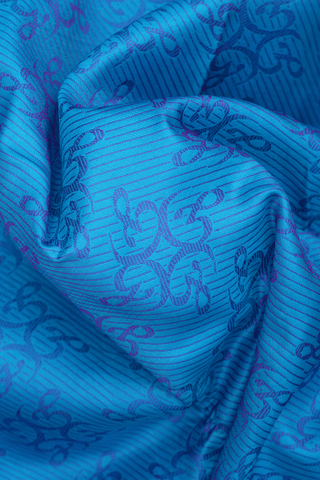 Tamil Letters Design Cerulean Blue Kanchipuram Silk Saree
