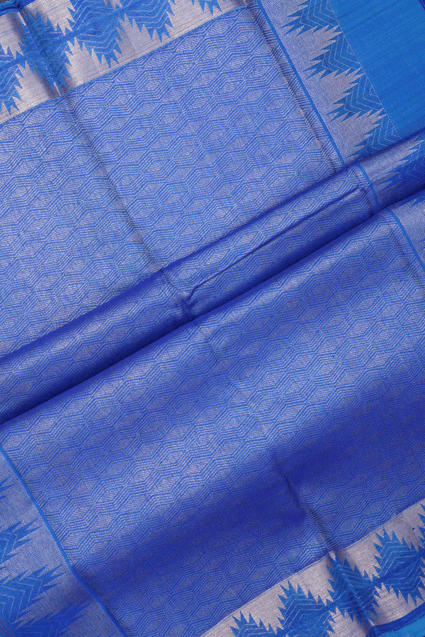 Tamil Letters Design Cerulean Blue Kanchipuram Silk Saree
