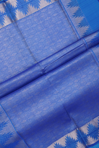 Tamil Letters Design Cerulean Blue Kanchipuram Silk Saree