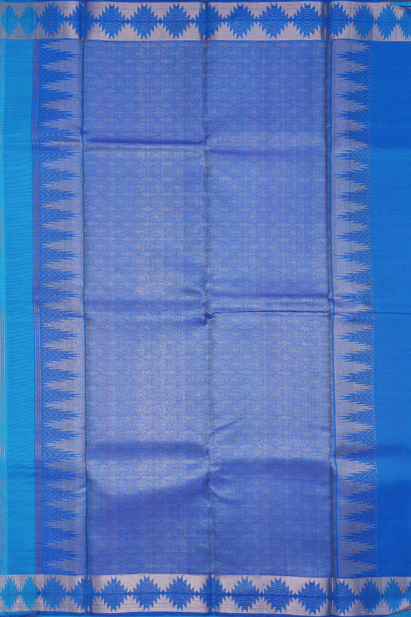 Tamil Letters Design Cerulean Blue Kanchipuram Silk Saree