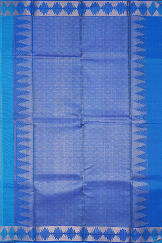 Tamil Letters Design Cerulean Blue Kanchipuram Silk Saree