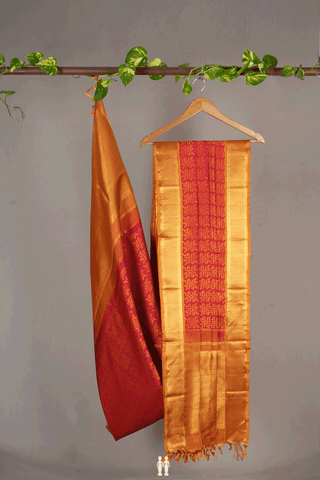 Tamil Letters Design Scarlet Red Kanchipuram Silk Dupatta