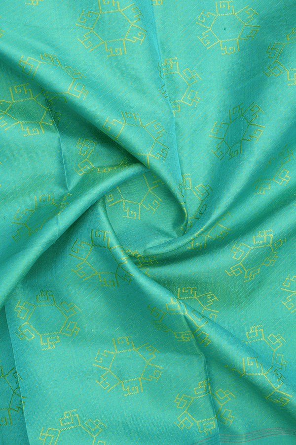 Tamil Letters Design Sea Blue Kanchipuram Silk Dupatta