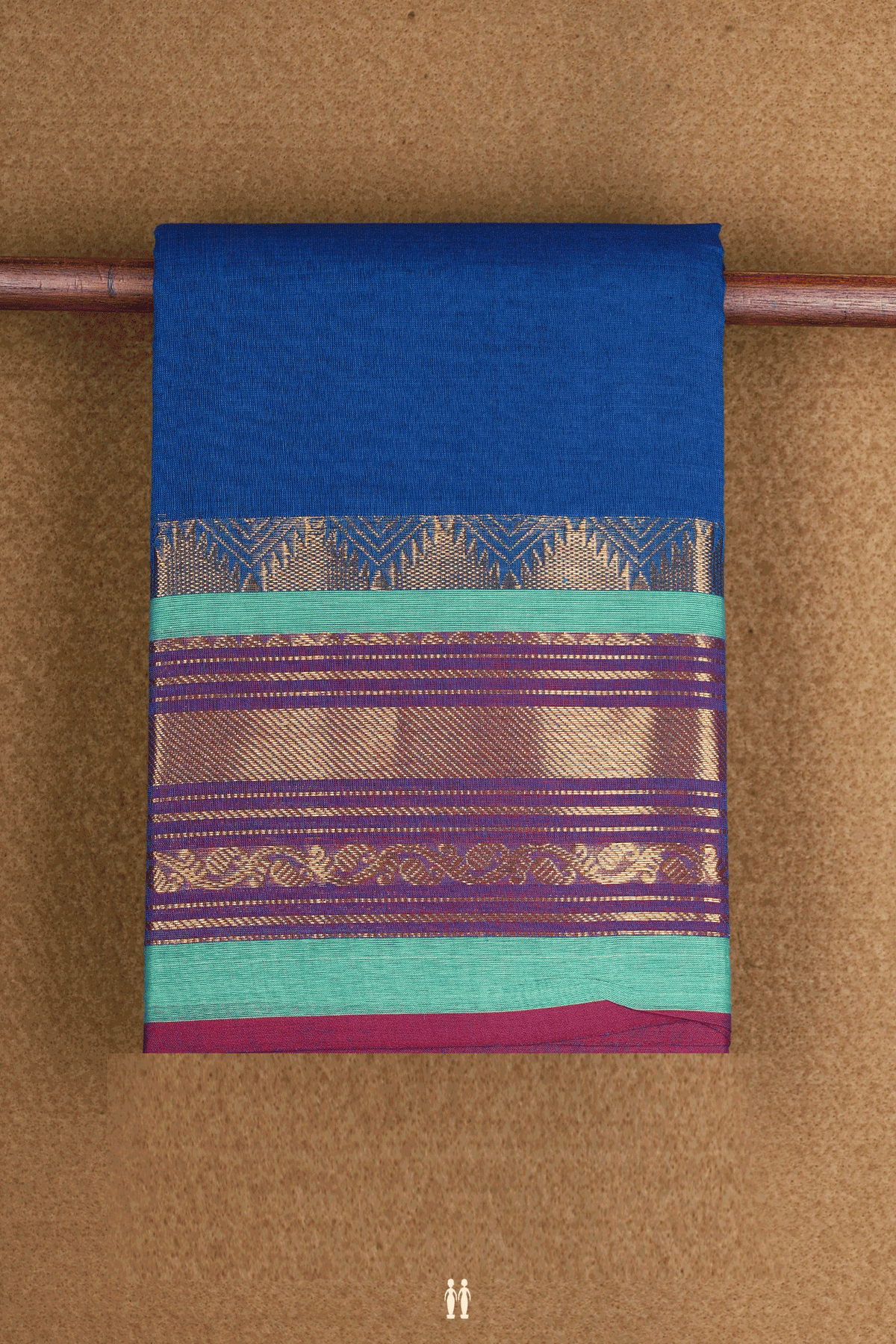 Temple Border Plain Capri Blue Chettinadu Cotton Saree