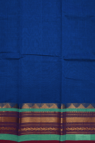 Temple Border Plain Capri Blue Chettinadu Cotton Saree