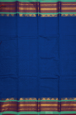 Temple Border Plain Capri Blue Chettinadu Cotton Saree